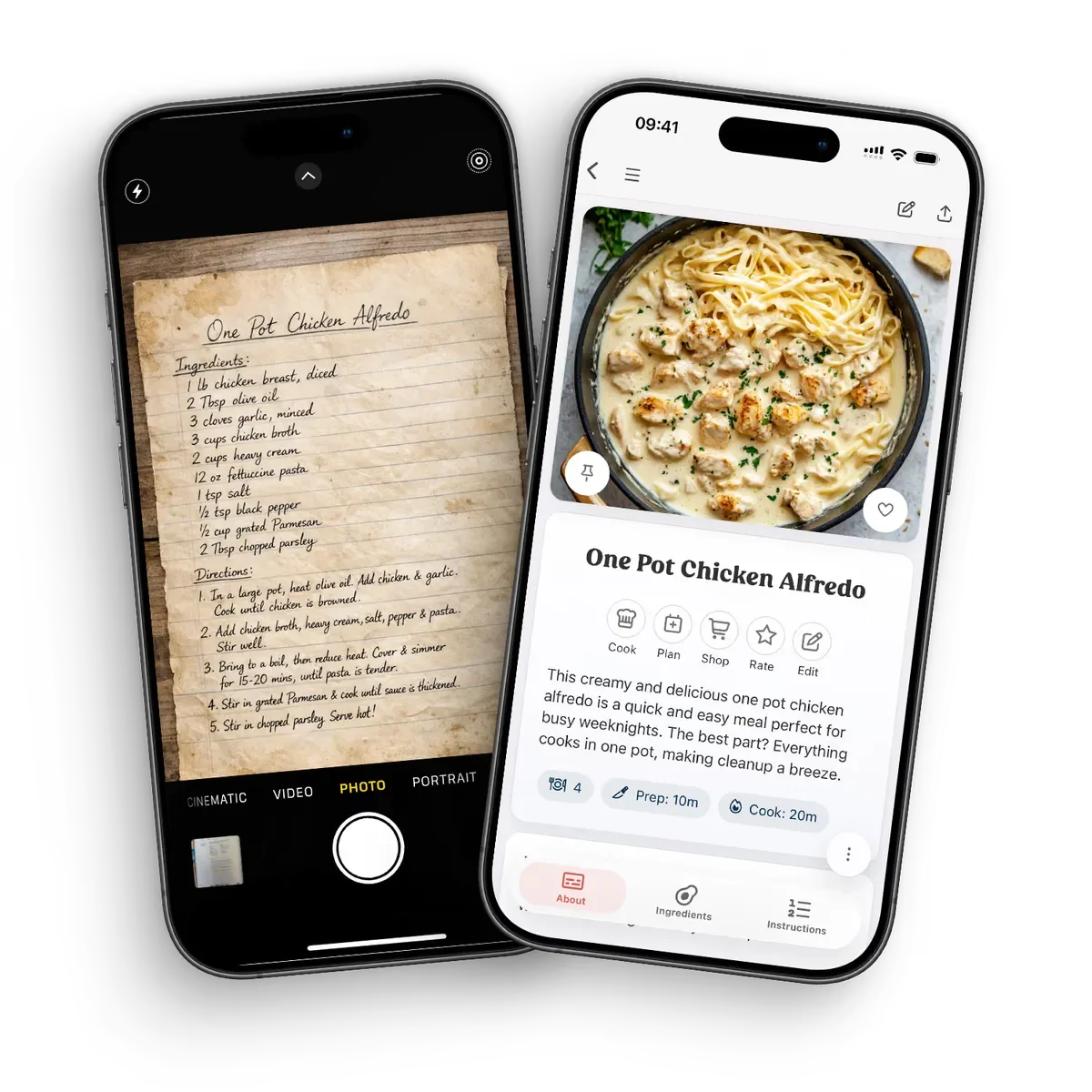 CookBook scanning a handwritten recipe and displaying its editable cooking copy
